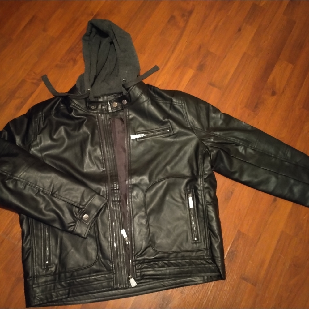 Faux Leather hooded jacket